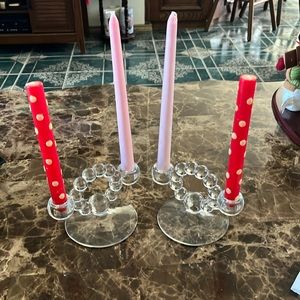 Imperial Glass Candlewick Vintage Bubble Glass Double Taper Candle Holder 2pc